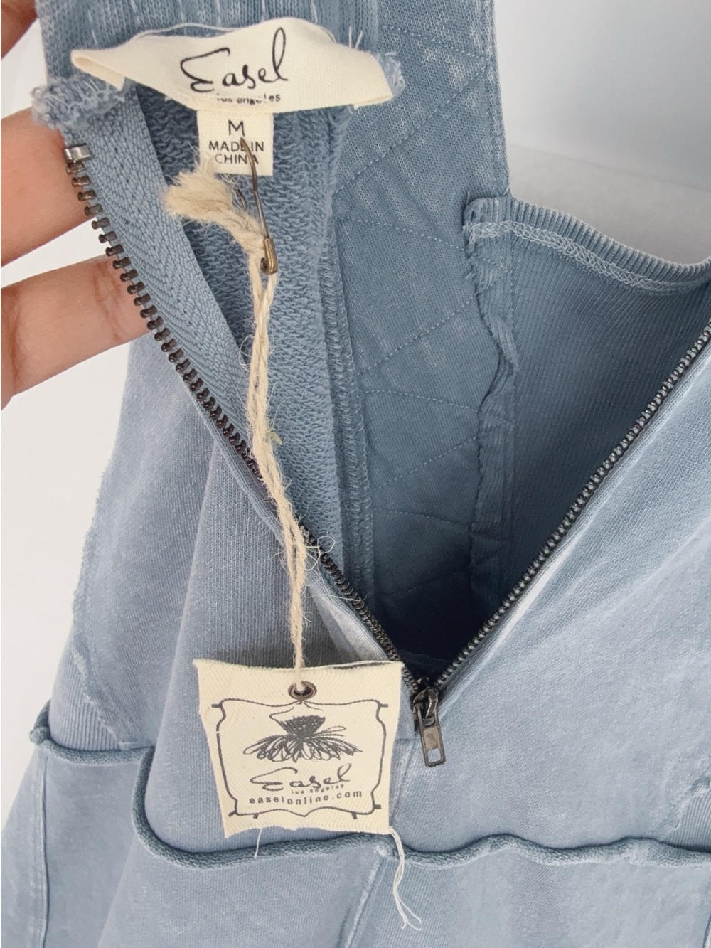 Easel Mineral Washed Terry Knit Jumpsuit in Denim NWT SIZE M - Picture 10 of 10